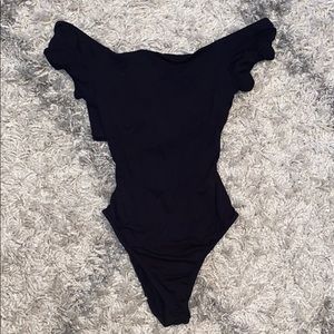 Black cross back body suit